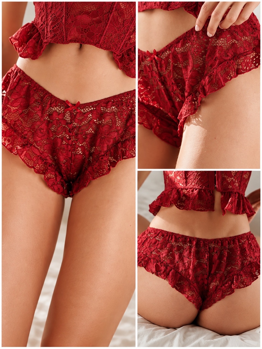 Urban Outfitters Wild Lovers Lace Ruffle Shorts Red